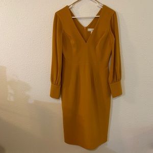 DRESS THE POPULATION // Mustard Midi Dress